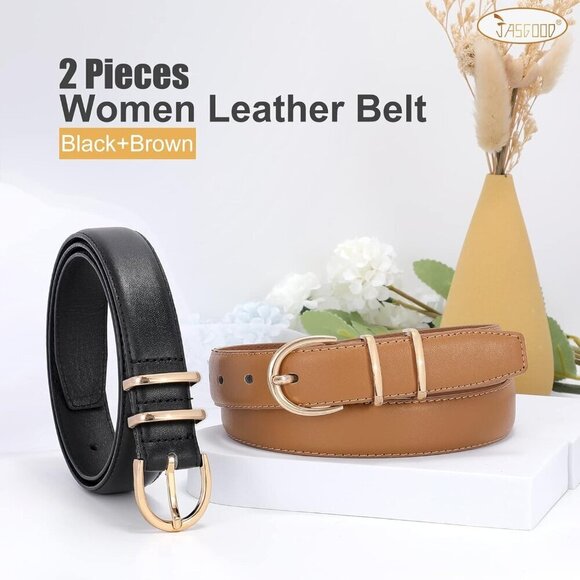 Women Leather Belt Pack with Gold Buckle for Jeans Dresses Plus Size main image 3